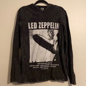 xs led zeppelin acid washed hooded sweatshirt